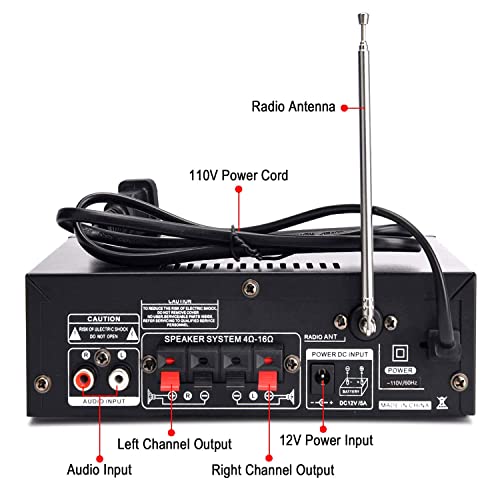 Facmogu 298A 2채널 블루투스 5.0 오디오 앰프 300W 무선 앰프 | FM, AUX, USB, SD, 마이크 입력이 있는 스테레오 수신기 | 트레블 및 베이스 포함 | 홈 시어터 스피커, 노래방, 차고용 - style: 최대 300Wx2