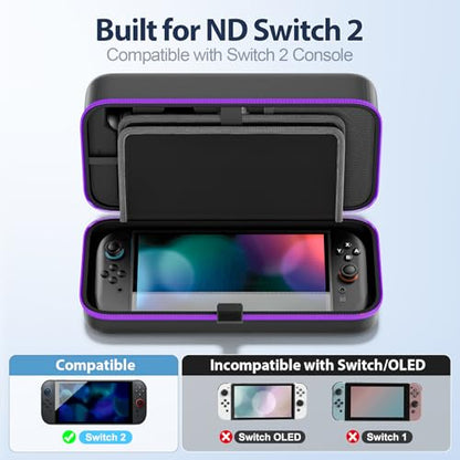 OIVO Carrying Case Compatible with 2025 Nintendo Switch, Portable Switch 2 Travel Carry Case Fit for Joy-Con 2 & Adapter, Hard Shell Protective Pouch Bag with 24 Game Slots, Purple - color: Purple