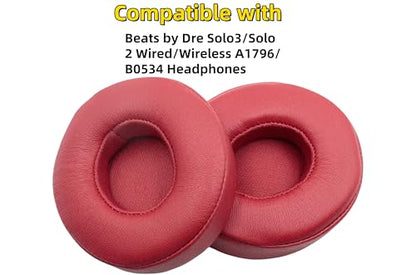 Replacement Ear Pads for Beats Solo 3/2 Wired On-Ear Headphones - Crimson | for Beats Solo 3/2 Wireless A1796/B0534, Xinyuekj Solo3 Ear Cushions with Protein Leather, (Not Fit Studio, Solo HD, Solo 4) - color: Crimson