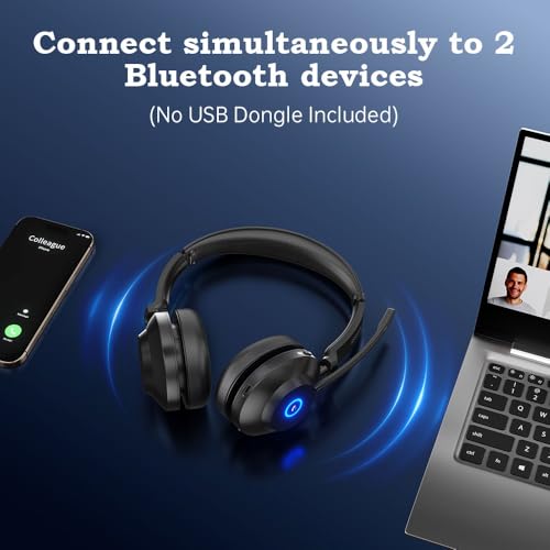 Bluetooth Wireless Headset with Mic for Work, Advanced Noise Reduction Microphone, Clear Calls - Comfortable On-Ear Headphones, Bluetooth 5.3, Applicable to PC, Zoom(Without USB Dongle) - color: Black