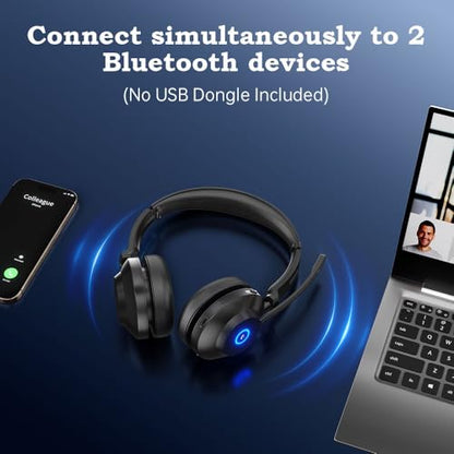 Bluetooth Wireless Headset with Mic for Work, Advanced Noise Reduction Microphone, Clear Calls - Comfortable On-Ear Headphones, Bluetooth 5.3, Applicable to PC, Zoom(Without USB Dongle) - color: Black