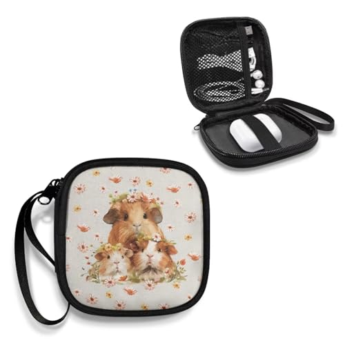 Small Earbuds Bag Lightweight Headphone Storage Bag Portable Headset Carrying Pouch with Inner Mesh Pocket - Guinea Pig and Daisy - color: Guinea Pig and Daisy
