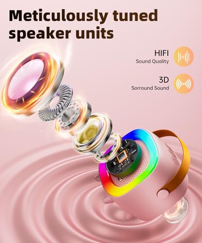 Kids Karaoke Machine Ages 3-12, Mini Wireless Mic Bluetooth Speaker, Pink | LED Party Lights, Voice Changer, Duets, BT 5.3, Rechargeable Portable, Birthday Christmas Toys & Gifts for Boys & Girls - color: Pink - 1 Mic