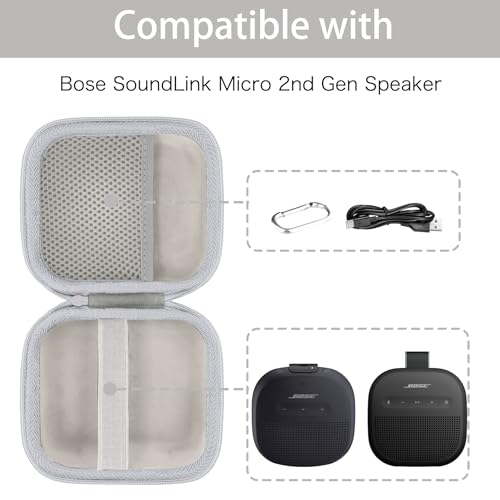 for Bose New SoundLink Micro 2nd Gen Speaker Protective Case, White | EVA Hard Shell, Soft Velvet Lining, Durable Wrist Strap, Portable Travel Bag with Carabiner, Mesh Accessory Pocket - color: White Case