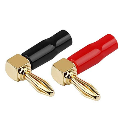 4mm Banana Plugs Right Angle 6 Pairs, 24k Gold Plated 90 Degree Speaker Connector (12Pcs)