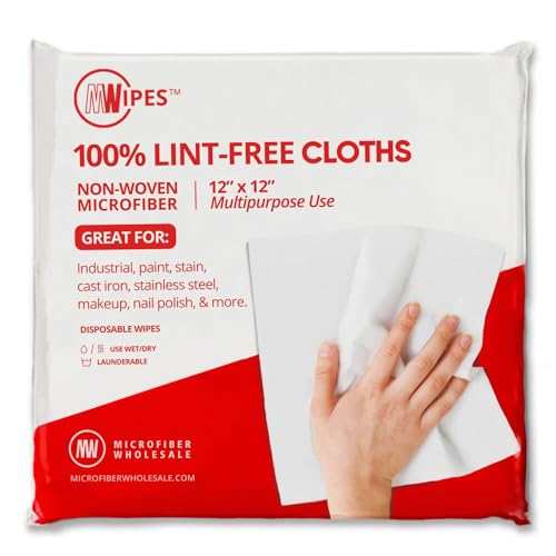 Mwipes Lint Free Cloth - 12" x 12" 50 Pack, Highly Absorbent Disposable Microfiber Cleaning Cloths for Industrial, Medical, Staining, Cast Iron, Woodworking, Makeup, Nail Polish - style: 12x12 – Pack of 50