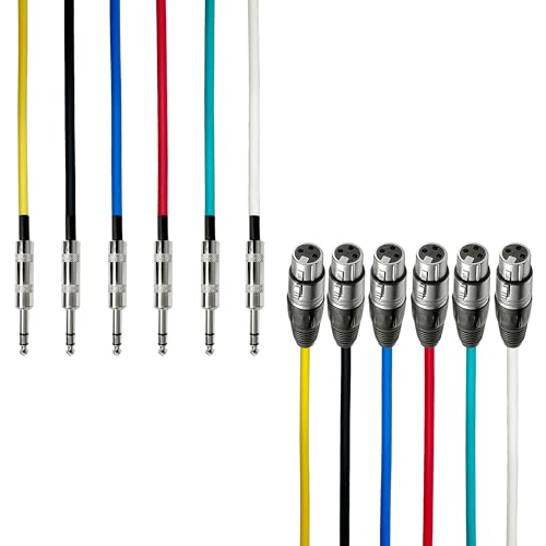 AxcessAbles XLR 암 - 0.6cm(1/4인치) TRS 밸런스 7.6m(25피트) 스피커 컬러 케이블 팩 | 밸런스 스피커, 마이크 스네이크 코드 (7.6m(25피트) - 6팩) - size: 25ft, style: XLR 암 - 1/4 TRS