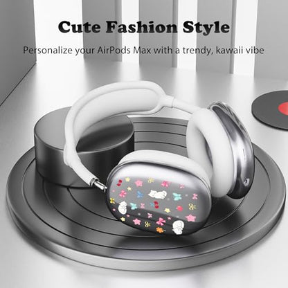 for AirPods Max Headphones Kitten Bow Ear Covers for AirPods Max 2 | Cute Clear Ear Cups Cover | White Silicone Ear Pad Case Headband Cover for Apple AirPods Max 2/1 (2026/2024/2020) - color: Kitten Bow B/White