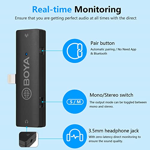 BOYA BY-XM6 S4 Wireless Lavalier Microphone for iPhone iPad, Dual Cordless Clip-on Lapel Mic for iOS Video Recording YouTube Facebook Live Stream Podcast Interview Vlog (328ft Range) - size: Lightning(RXD+TX+TX)