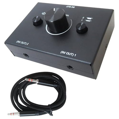 3.5mm L/R Stereo Audio Switch 2-Way Switcher Manual Selector Audio Spliter Box 1 in 2 Out/2 in ONE Out Audio Sharing - Black