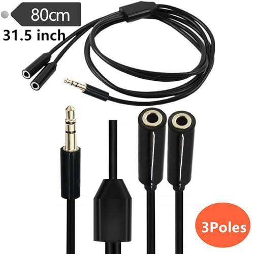Headphone Audio Splitter 3.5mm 1 Male to 2 Female Cable 31.5inch | 3.5mm TRS Y Splitter Cable Gold-Plated Stereo Jack for Laptop Smartphone PC Mp3/4 Earphone Speaker 0.8m