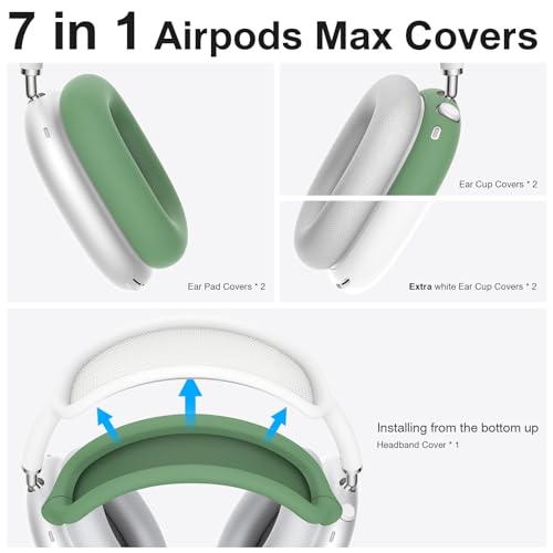 BRG 7in 1 Silicone Case Covers for AirPods Max, Sweat-Proof Ear Pad Case Covers/Ear Cup Covers/Headband Cover for AirPods Max Headphones, Accessories Soft Shell Protectors for Apple AirPods Max