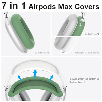 BRG 7in 1 Silicone Case Covers for AirPods Max, Sweat-Proof Ear Pad Case Covers/Ear Cup Covers/Headband Cover for AirPods Max Headphones, Accessories Soft Shell Protectors for Apple AirPods Max