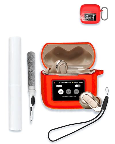 Case for JBL Tour Pro 3 - True Wireless Noise Cancelling Earbuds, Soft Silicone Protective Portable Scratch Shock Resistant with 2pack Screen Protector &Cleaner Kit & Carabiner & Lanyard，Red - color: RED