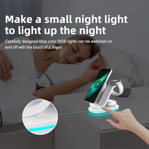 2026 New Fast 15W 3 in 1 Charging Station for iPhone Compatible Magnetic | Wireless Charger Station for iPhone 17 16 15 14 13 12, AirPods and iWatch Series, 35W Charger Included - color: White 3 in 1