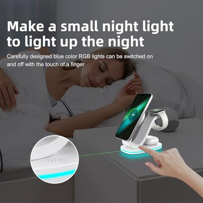 2026 New Fast 15W 3 in 1 Charging Station for iPhone Compatible Magnetic | Wireless Charger Station for iPhone 17 16 15 14 13 12, AirPods and iWatch Series, 35W Charger Included - color: White 3 in 1