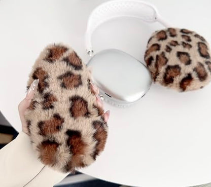 Fluffy Plush Case for AirPods Max Headphones, Cute Furry Fur Ear Cups Skin Soft Slicone Protective Cover for AirPods Max(Brown Leopard) - color: Brown Leopard