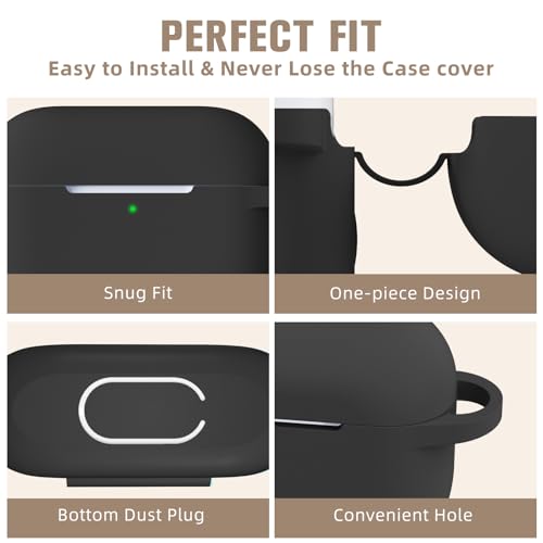 Hamile Compatible with AirPods Pro Case Protective Silicone Airpod Case Shockproof Cover Skin for Apple Airpod Pro 2019 Charging Case, with Keychain, Black - color: Black