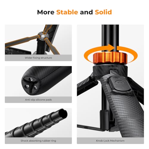 K&F CONCEPT 62'' Phone Selfie Stick Tripod | 360° Ball Head Camera Tripod with Remote, 2-in-1 Phone Holder Compatible with DJI Osmo Pocket 4/3 Insta360 Luna Ultra. MS08 - color: Black