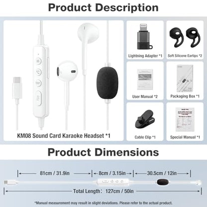 KM08 Live Streaming & Karaoke Headset with Mic, Voice Changer Sound Effects | Built-in Sound Card Voice Changer Effects, In-ear Monitoring Hear Yourself, Plug & Play Ready for TikTok YouTube Podcasting