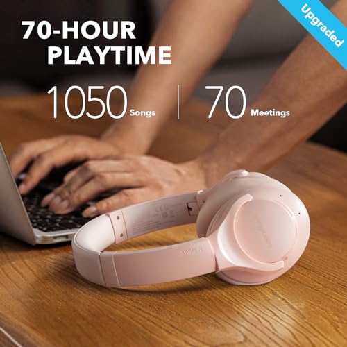 Soundcore Anker Life Q20 Hybrid Active Noise Cancelling Headphones, Wireless Over Ear Bluetooth Headphones, 60H Playtime, Hi-Res Audio, Deep Bass, Foam Ear Cups, Travel, Office, USB-C Charging - color: Pink, style: USB-C