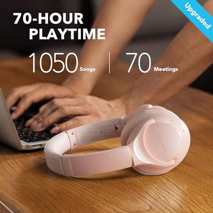 Soundcore Anker Life Q20 Hybrid Active Noise Cancelling Headphones, Wireless Over Ear Bluetooth Headphones, 60H Playtime, Hi-Res Audio, Deep Bass, Foam Ear Cups, Travel, Office, USB-C Charging - color: Pink, style: USB-C