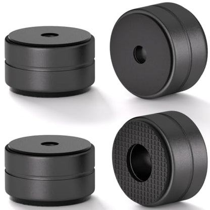Aluminum Speaker Isolation Feet with Dual-Sided Silicone Pads, Black 4PCS | 30*17mm PC Case Feet with 6-32/M4/M6 Screws, Non-Slip Riser Feet for Turntable, Subwoofer, Amplifiers, Audio Equipment