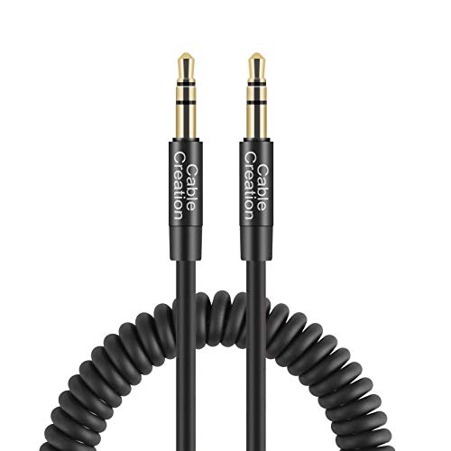 CableCreation 2-Pack 3.5mm Aux Cord (1-4FT), Coiled 3.5mm Audio Cable | Male to Male, 1/8 Auxiliary Stereo Aux Cable for Headphones, Car Stereos, Speaker, Laptops, iPad, Echo Dot, Black