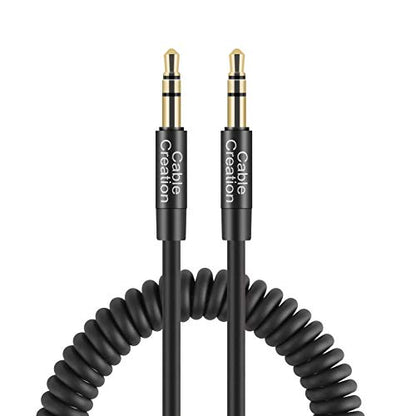 CableCreation 2-Pack 3.5mm Aux Cord (1-4FT), Coiled 3.5mm Audio Cable | Male to Male, 1/8 Auxiliary Stereo Aux Cable for Headphones, Car Stereos, Speaker, Laptops, iPad, Echo Dot, Black