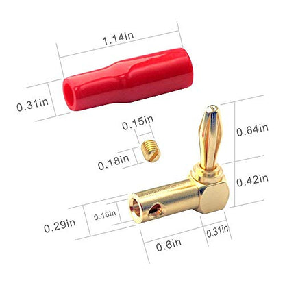 VCE 2 Pack 6.35mm to 3.5mm Male to Female Stereo Jack Adapter Bundle with 8 Pack Right Angle Banana Plugs, 90 Degree 4mm Gold Plated Dual Screw Type Speaker Connector
