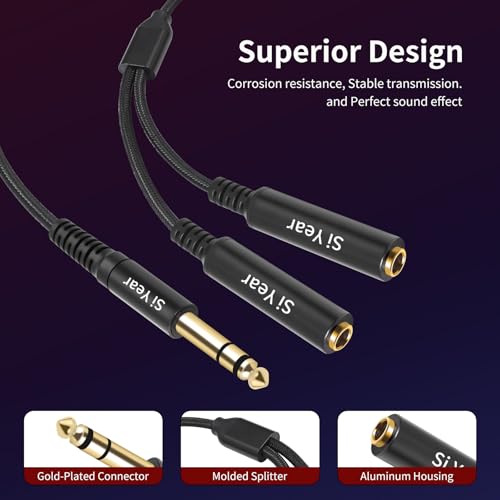 1/4" Splitter Cable, 6.35mm TRS to Dual 1/4 inch Female Stereo Y Headphone Splitter Cable for Studio,DJ,Amplifier,Karaoke, Live Sound Systems etc(30cm /2PACK) - size: 6.35M-2x6.35F(2pack)