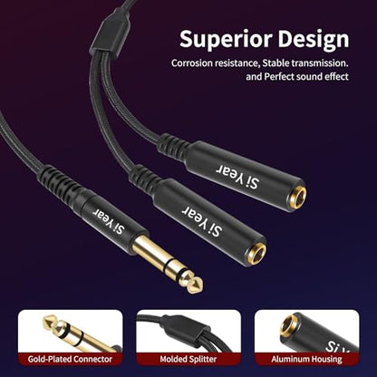 1/4" Splitter Cable, 6.35mm TRS to Dual 1/4 inch Female Stereo Y Headphone Splitter Cable for Studio,DJ,Amplifier,Karaoke, Live Sound Systems etc(30cm /2PACK) - size: 6.35M-2x6.35F(2pack)