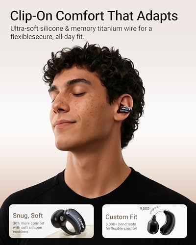 ACEFAST AceClip Pro Open-Ear Earbuds, Wireless Clip-On Earbuds with 3× Larger Drivers, Outdoor Boost Mode, AI Noise Cancelling Calls, 28H Playtime, IP55 Waterproof, App & Click Control, Lightweight - color: Black
