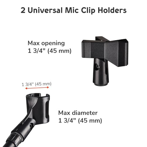Adjustable Microphone Tripod Stand 31" To 53", 360-Degree Rotatable Boom Arm 2 Microphone Clips Foldable & Stable Design Boom Mic for Band Practice, Music, Speeches, Stage, Live Stream (1)