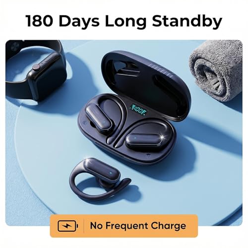 Over The Ear Earbuds Bluetooth Headphones Wireless Earbuds 60hrs Playtime Wireless Charging Case Sports Ear Buds Stereo Sound IPX7 Waterproof Sports Earphones for Running Black