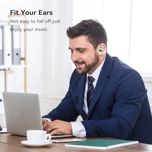 Open Ear Headphones Wireless Bluetooth 5.4, OWS Earphones Wireless Earbuds with Earhooks and Mic, IPX5 Waterproof, 64H Range, Out of Ear Earbuds for Sports Running Workout Driving (White) - color: White