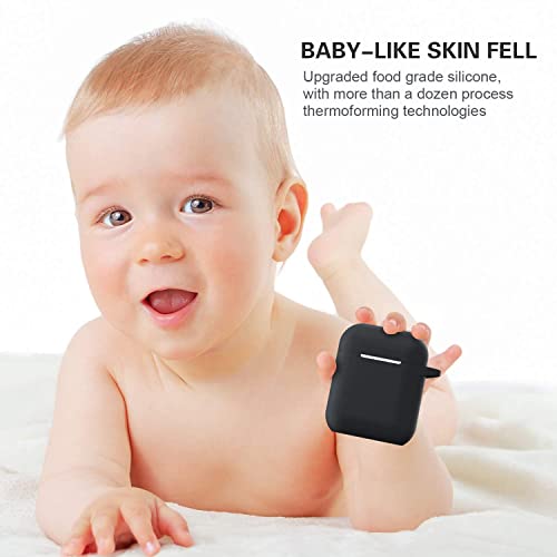 Compatible with AirPods Case Cover, Full Protective Silicone Skin Dust-Proof Designed for Apple AirPods 1st 2nd Generation with Keychain, Front LED Visible, Black - color: B-Black