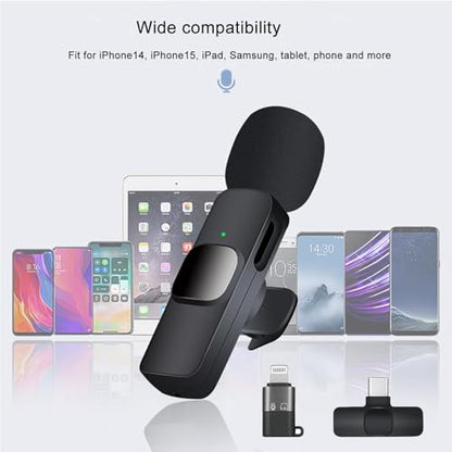Professional Wireless Lavalier Microphone for iPhone, iPad, Android Phone, Mini Microphone, Wireless Lapel Mic for Video Recording, Interview Podcast Vlog YouTube Tiktok for Content Creators