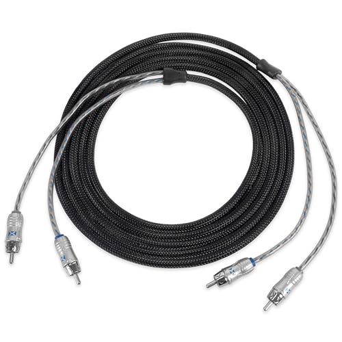 NVX® 13.12 ft (4 Meter) 2-Channel Car Audio RCA Audio Interconnect Cable | Oxygen Free Copper Double Twisted Pair X-Series with Shielded Noise Reduction and Split-tip Silver-Plated Machined ends - size: 2 Channel- 13 ft.