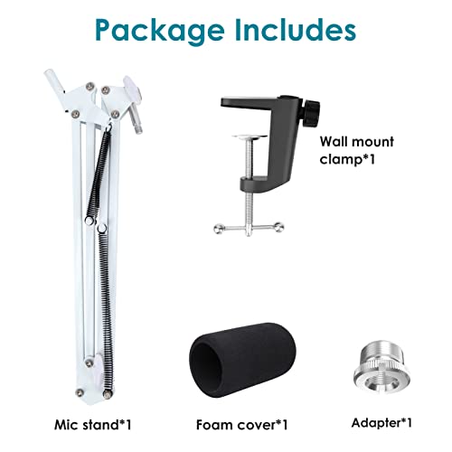 White Mic Arm Compatible with HyperX QuadCast S - Premium QuadCast S Microphone Boom Arm for Gaming, Streaming by YOUSHARES - White