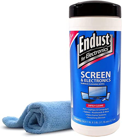 Endust For Electronics Screen & Surface Cleaning Wipes, For Tablet, E-Reader, Computer Monitor, Laptop, Phone, or TV; Pre-Moistened, Alcohol & Ammonia Free, 70 Wipes and A Microfiber Towel - size: 1 Count (Pack of 1)