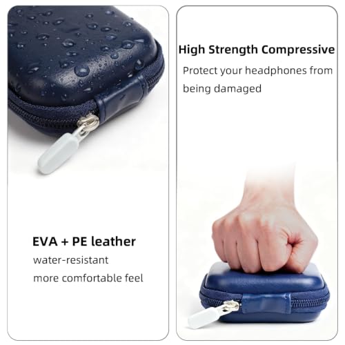 1 Pack Earbud Case & Headphone Case, Deep Blue | Durable, PU Leather, EVA hard shell, Protective Storage for AirPods, Wireless Earbuds & Wires