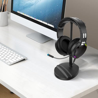 Desktop Headphone Stand, Universal Headphone Holder with Phone Holder,Anti-Slip Base, for Desk, Office, Home Headphones Support Accessory (Black) - color: Black
