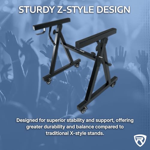 Rockville Z40W Z-Style Pro Keyboard Stand with Wheels, Adjustable Height | Bag Included, Adjustable Width, Lockable Wheels, 250 lb Capacity, Headphone Hook, Fits 49 Keys and Up, EVA Foam Pads