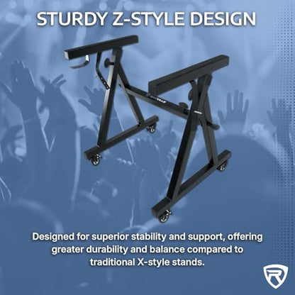 Rockville Z40W Z-Style Pro Keyboard Stand with Wheels, Adjustable Height | Bag Included, Adjustable Width, Lockable Wheels, 250 lb Capacity, Headphone Hook, Fits 49 Keys and Up, EVA Foam Pads