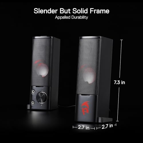 Redragon GS550 PC Gaming Speakers 2.0 Channel Stereo Enhanced Sound, Black | Compact Maneuverable Size, Headphone Jack, Decent Red Backlight, Plug & Play USB Powered Desktop Computer Speaker - color: Black