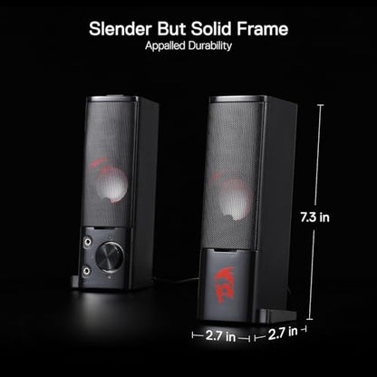 Redragon GS550 PC Gaming Speakers 2.0 Channel Stereo Enhanced Sound, Black | Compact Maneuverable Size, Headphone Jack, Decent Red Backlight, Plug & Play USB Powered Desktop Computer Speaker - color: Black