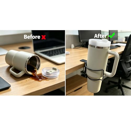 Desk Cup Holder,Mug Hooks Compatible with Most Cups & Bottles | Anti-Spill Clip-On Cup Holder Clamp for Office,Home,Gaming Desk&Lawn Chair - size: Stylish