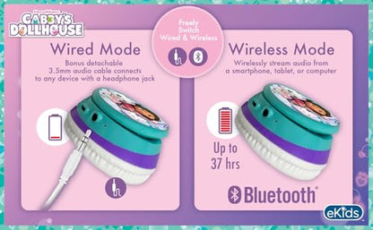 Gabbys Dollhouse Bluetooth Headphones for Kids, Wireless Headphones - color: Gabby