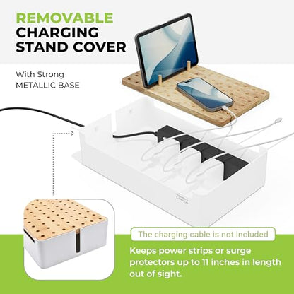 Prosumers Choice Bamboo Charging Station - Multi Charger Station Organizer - Desk Docking Station for Phones, Tablets, Laptop - Wooden Charging Station with Removable Dividers - Cables Not Included - color: Metal & Bamboo White